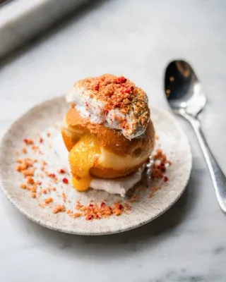 Imagine biting through soft doughnut into silky lemon curd, hitting that cloud of toasted meringue on top, then getting a little raspberry crunch to finish.

It's sweet, sharp, fluffy and utterly delicious, exactly how we like our doughnuts. 🍋

Go on. You know you want to. 😏