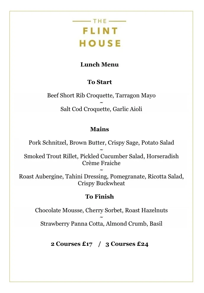 Flint House Group Menu